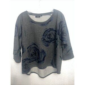Apt 9 Sweatshirt Top Womens L Gray Blue Rose Cottagecore Hi Low Cotton Blend